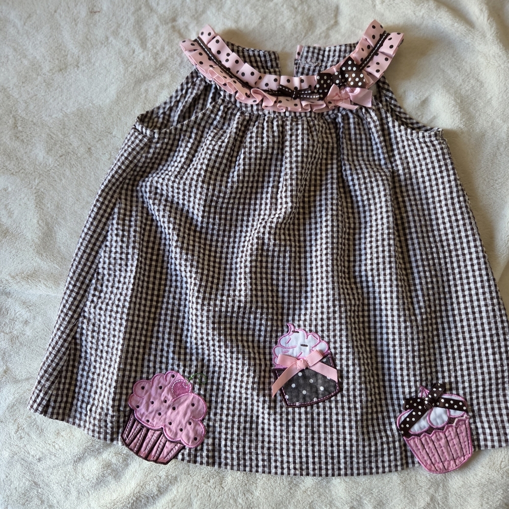 Rare Editions Brown and Pink Gingham Dress